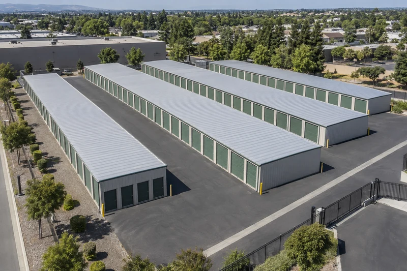 Aerial view of storage buildings